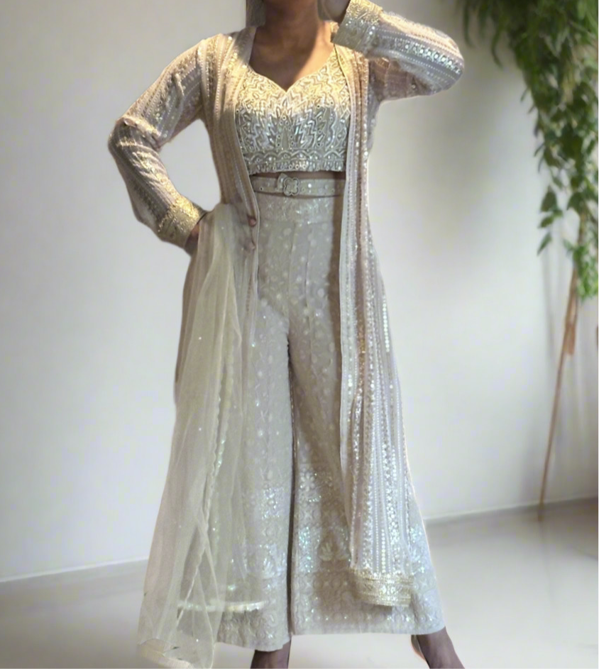 Indo-Western beige Plazzo tops set