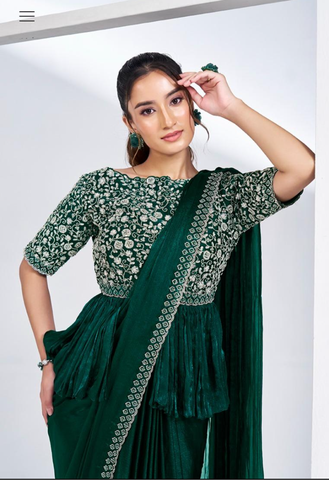 Green silk embroidery readymade saree