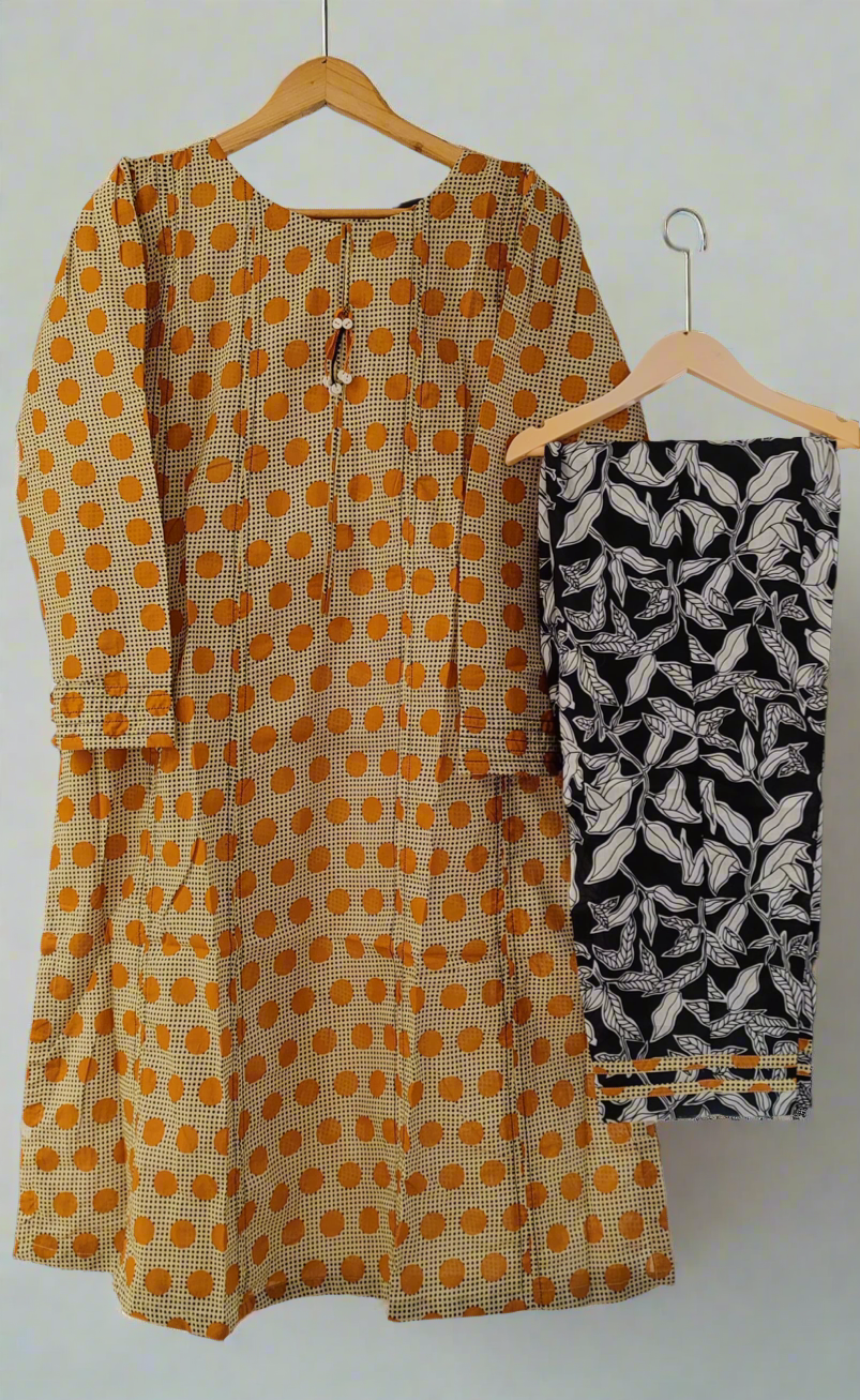 Mustard polka dots khadi 2pc set