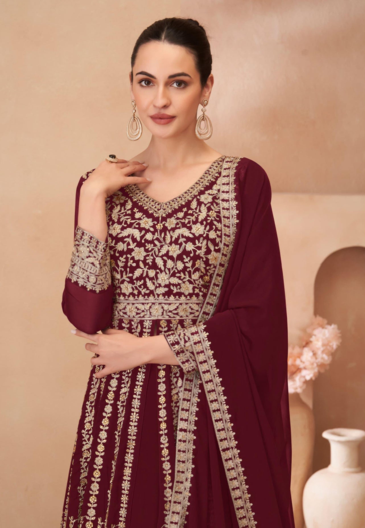 Red Embroidered Anarkali Dress
