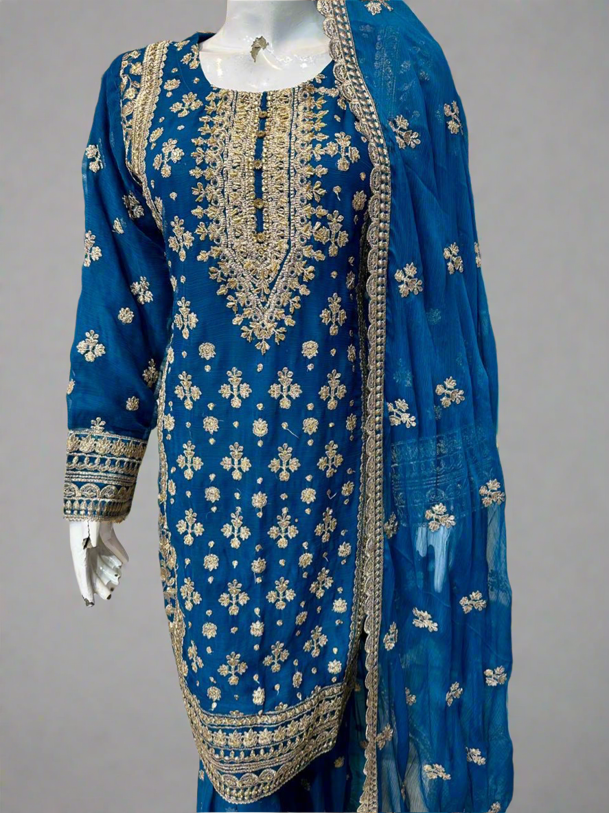 Blue Embroidered Gharara Suit