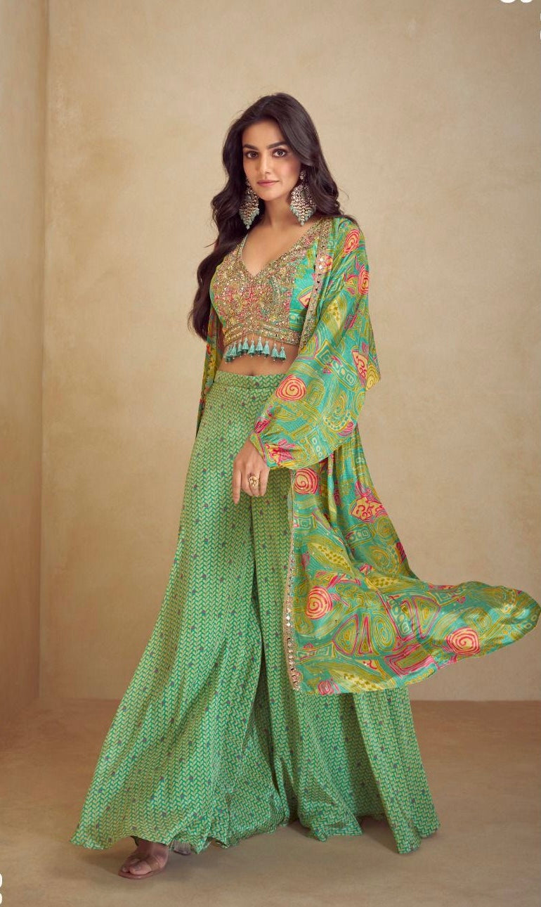 Green Indowestern party wear Suit