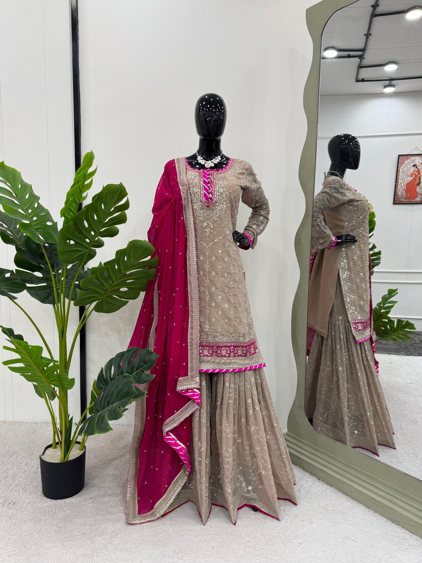 Grey and marrron bridal gharara