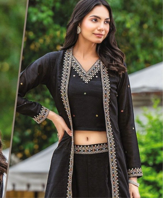 Black silk palazzo with jacket