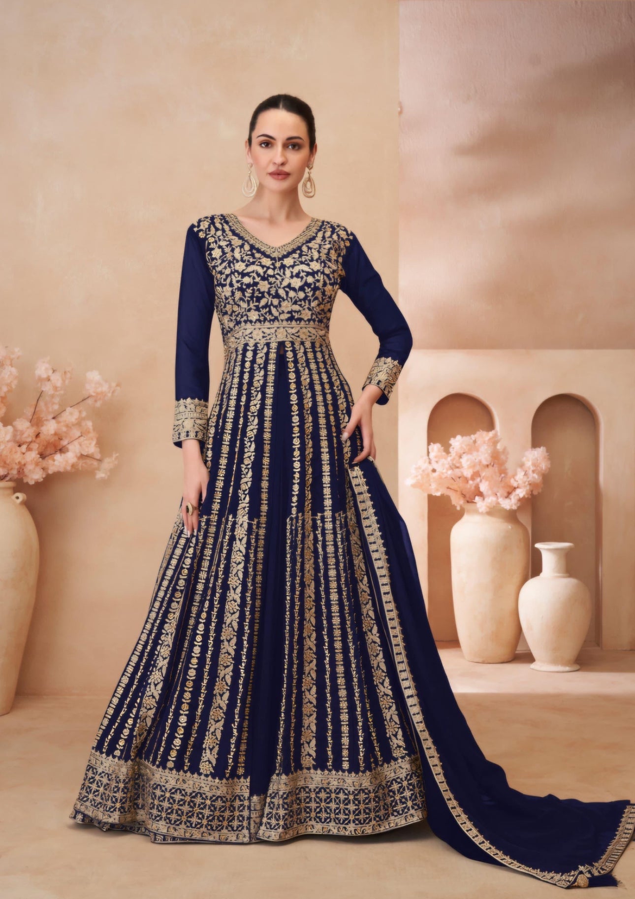 Blue Embroidered Anarkali Party Dress
