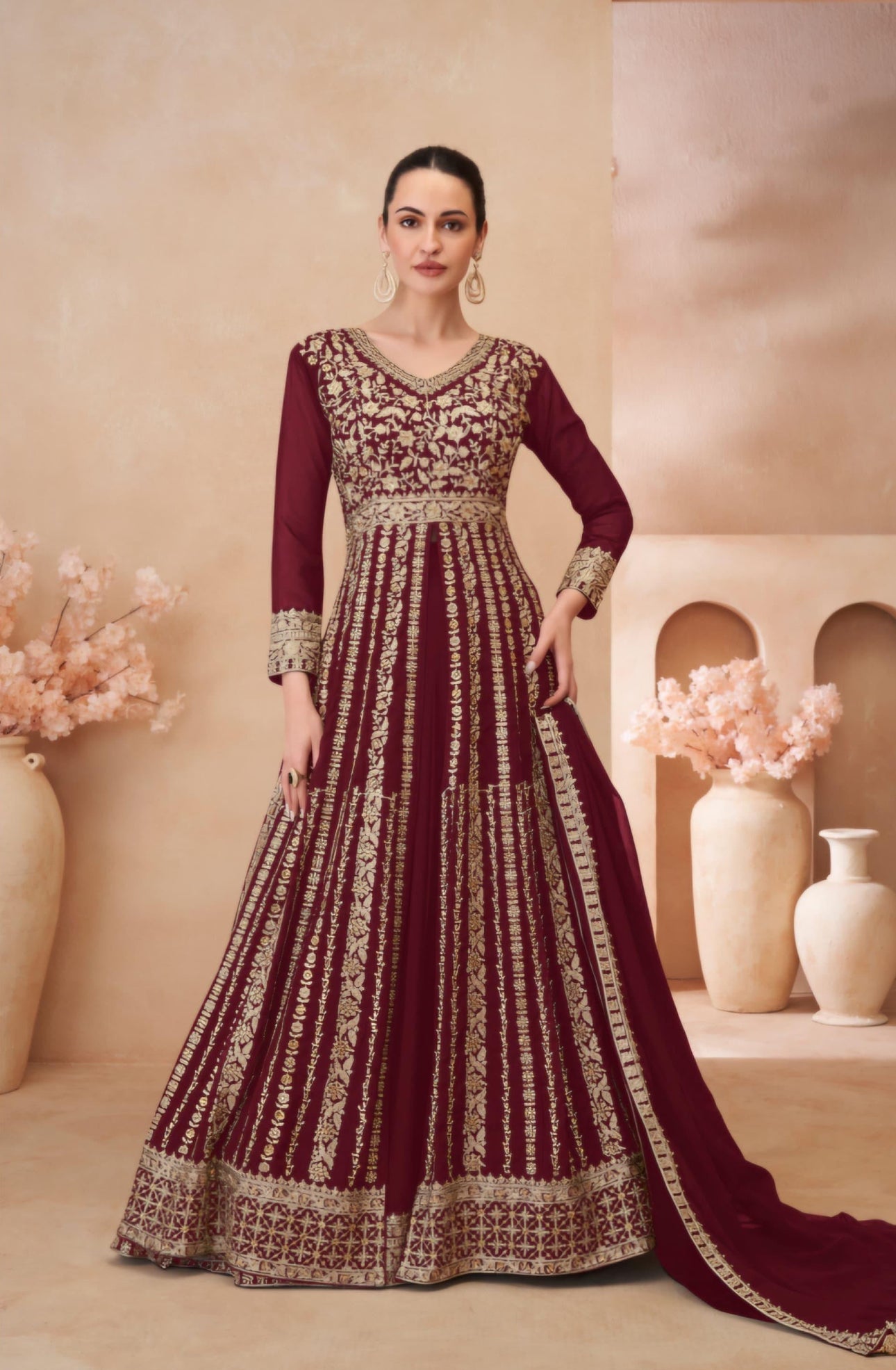 Red Embroidered Anarkali Dress