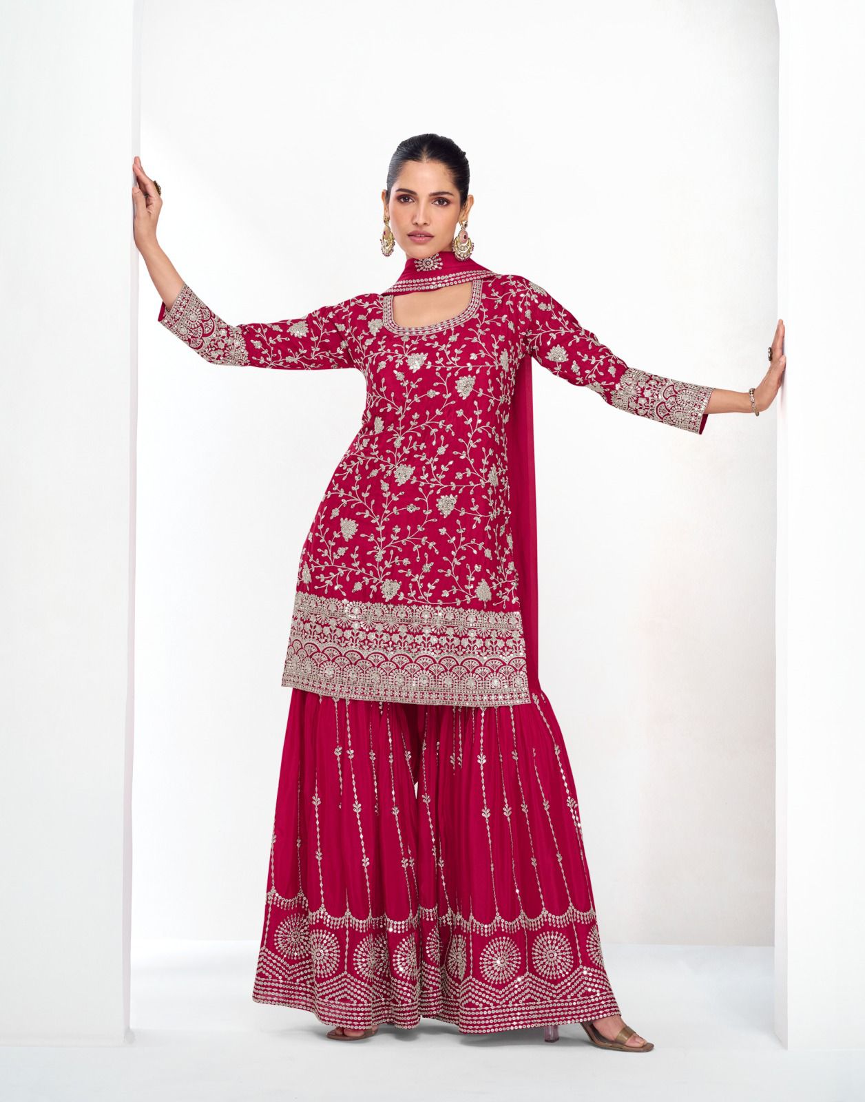 Red color party wear gharara suit