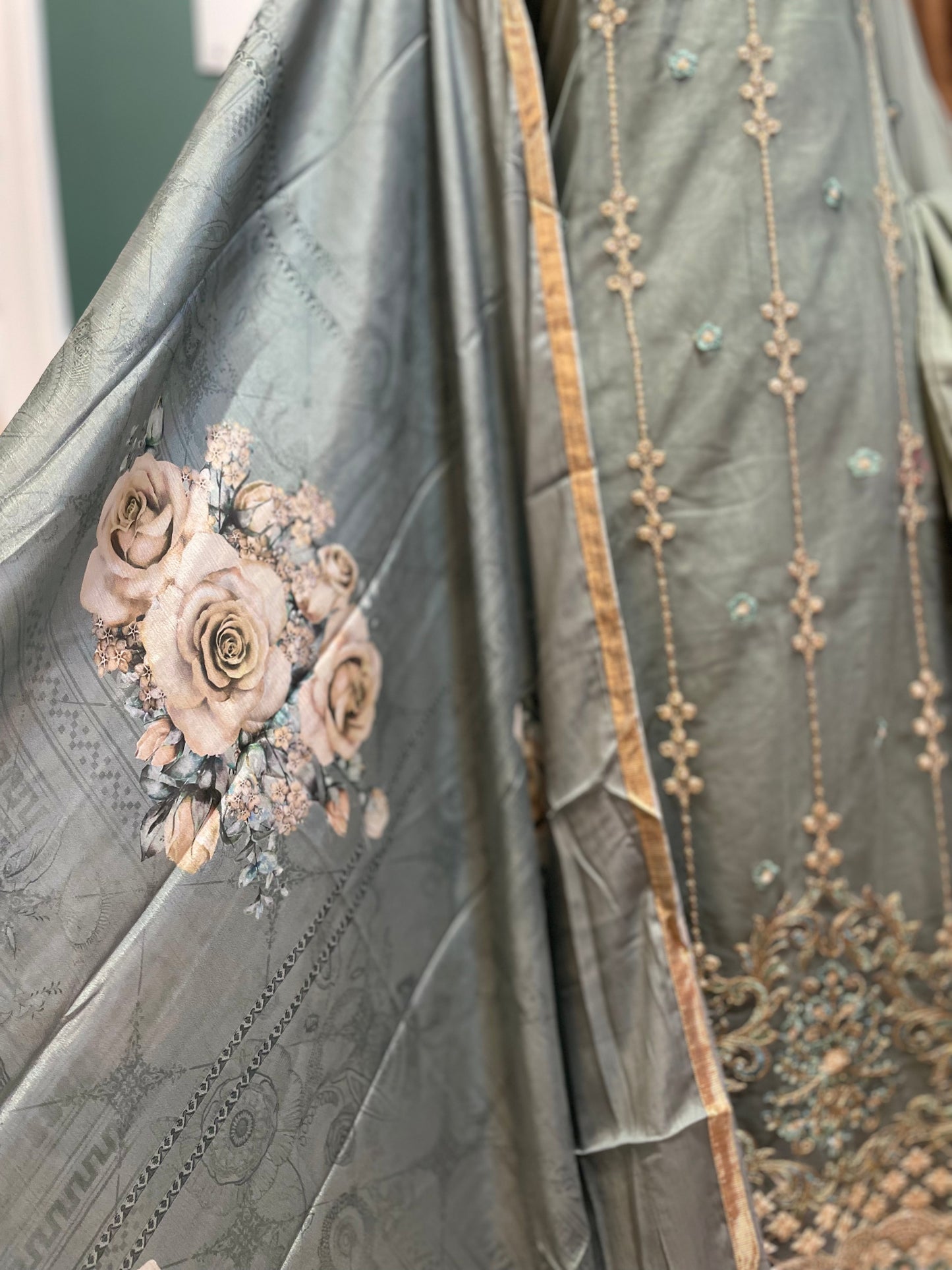 Gorgeous Sage Green Mesh Salwar Suit