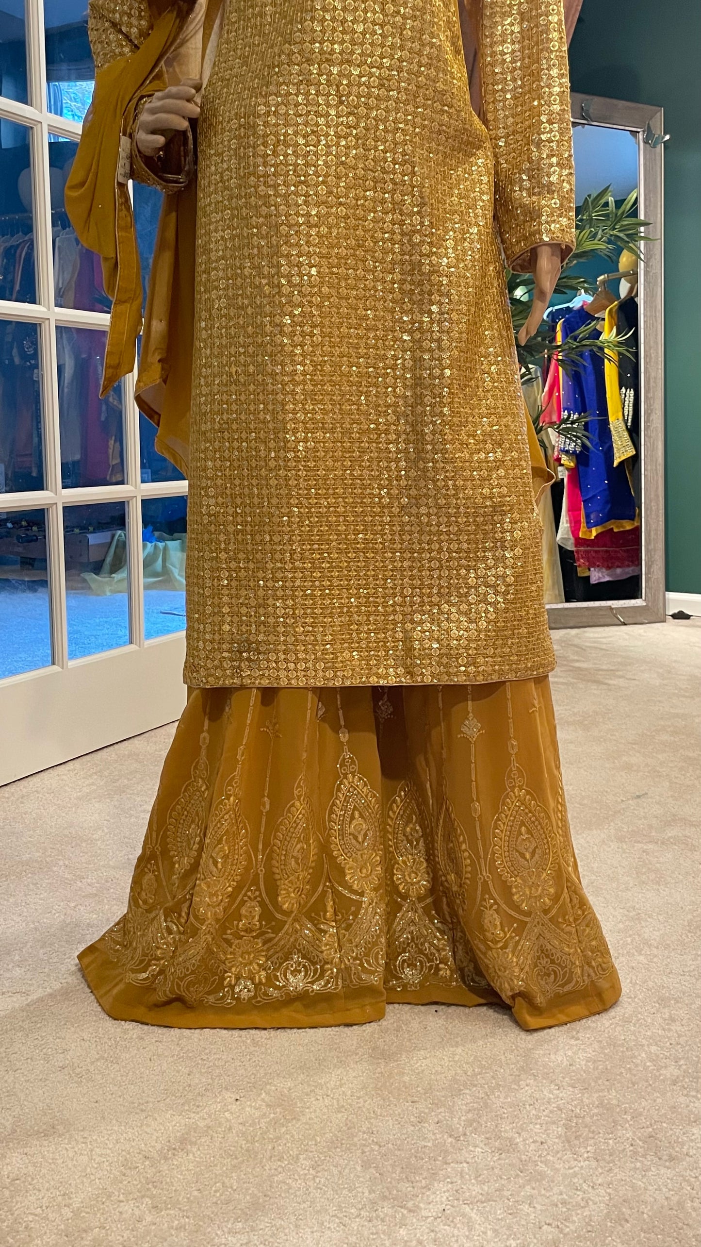 Golden Sequins embroidered stones shahara suit