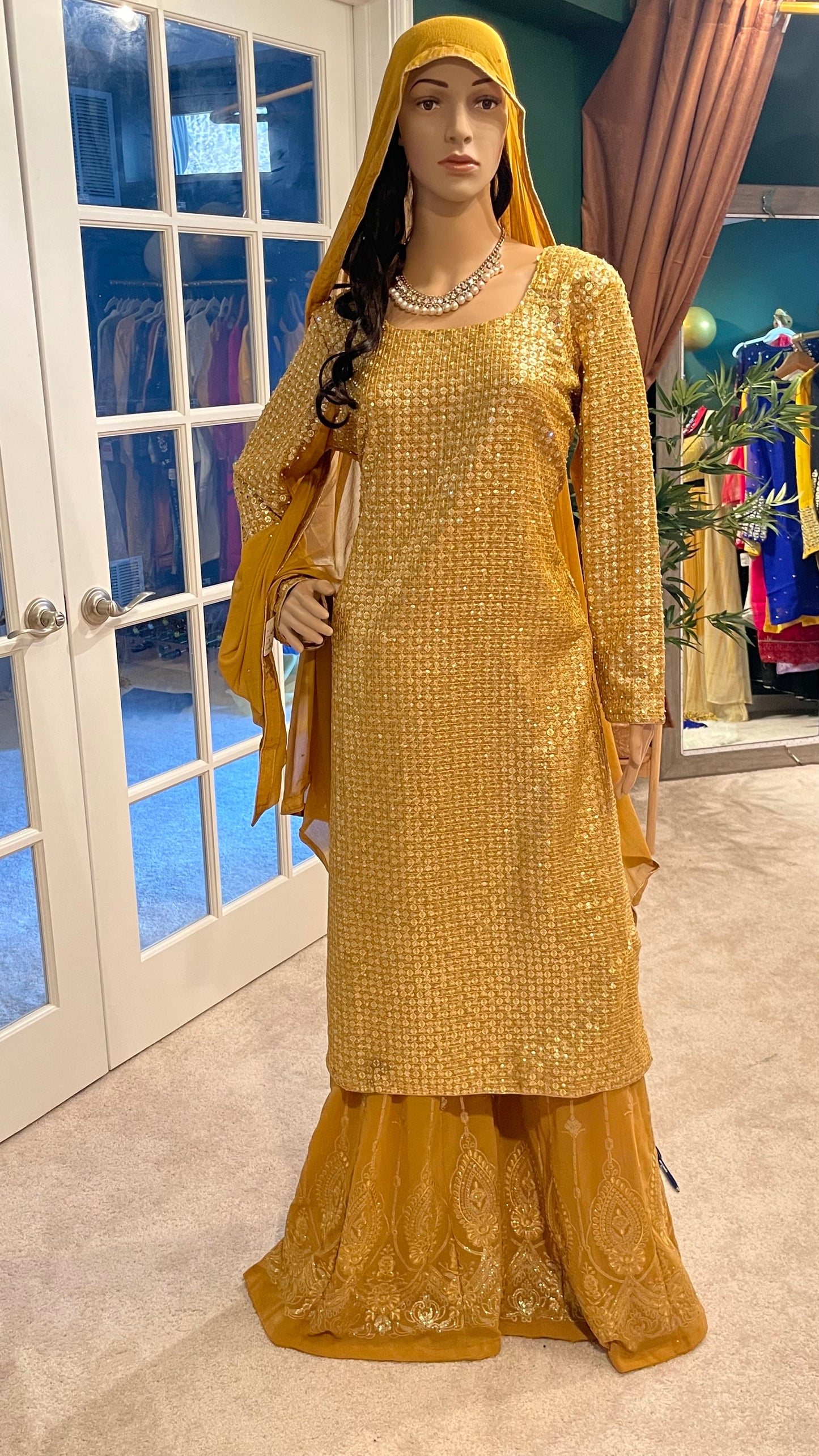 Golden Sequins embroidered stones shahara suit
