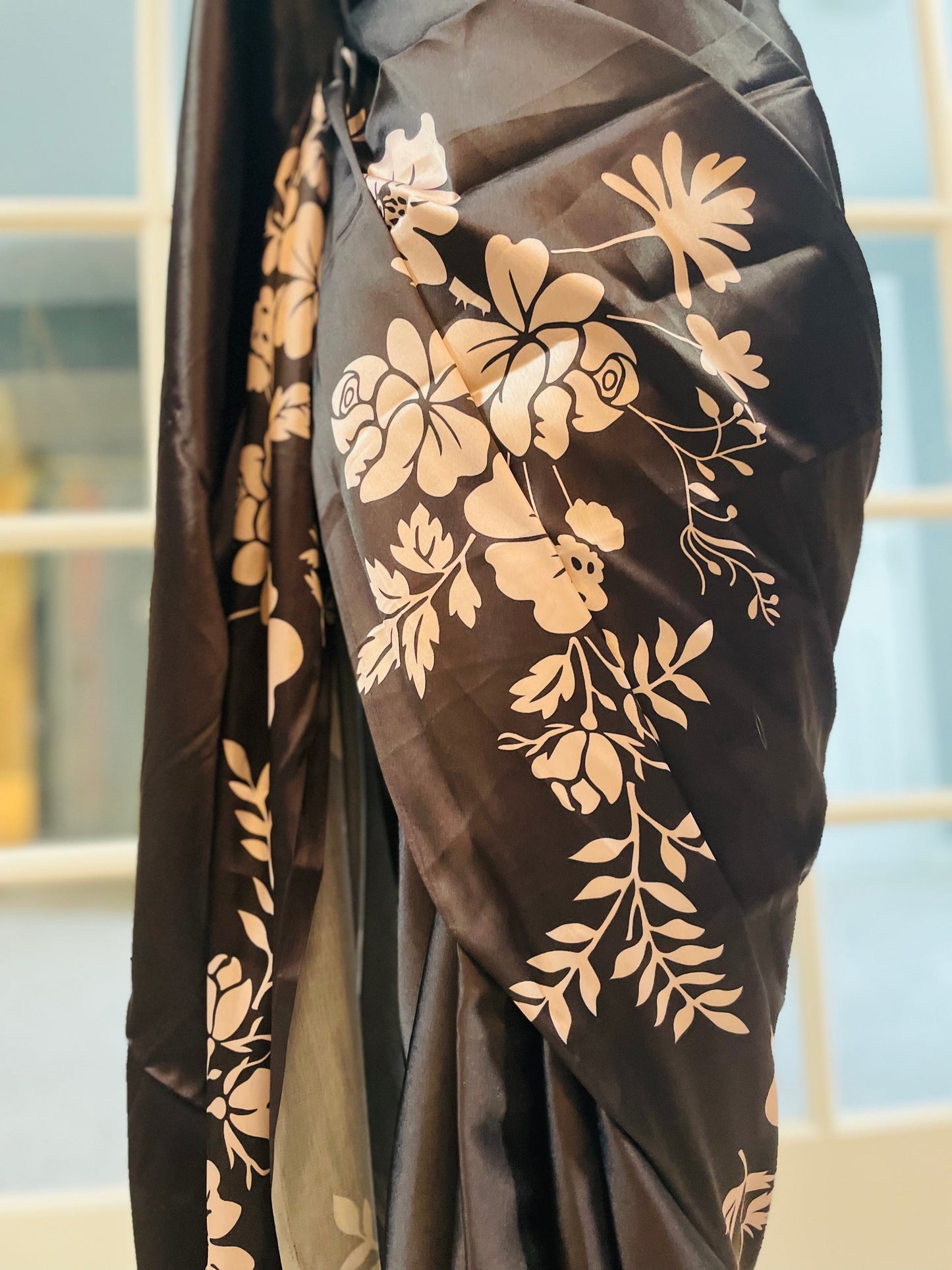 Black and white soft silk saree