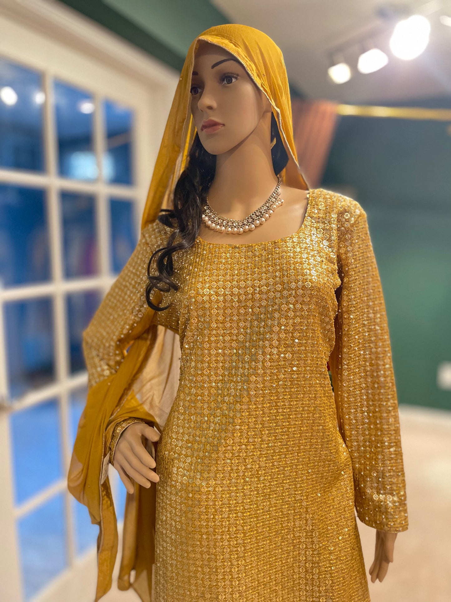 Golden Sequins embroidered stones shahara suit