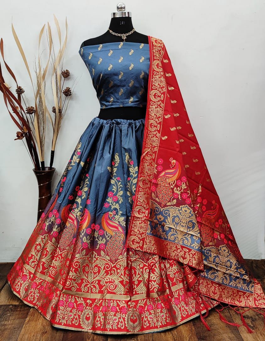 Grey Banarasi Silk Lehenga