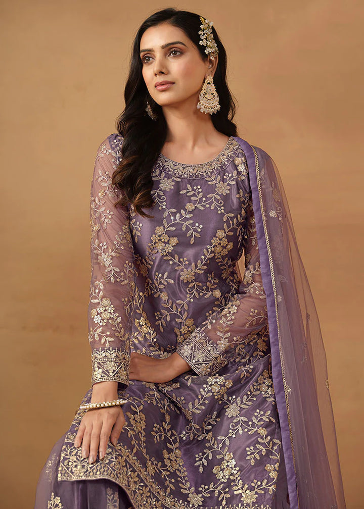 Purple and gold plazzo suit
