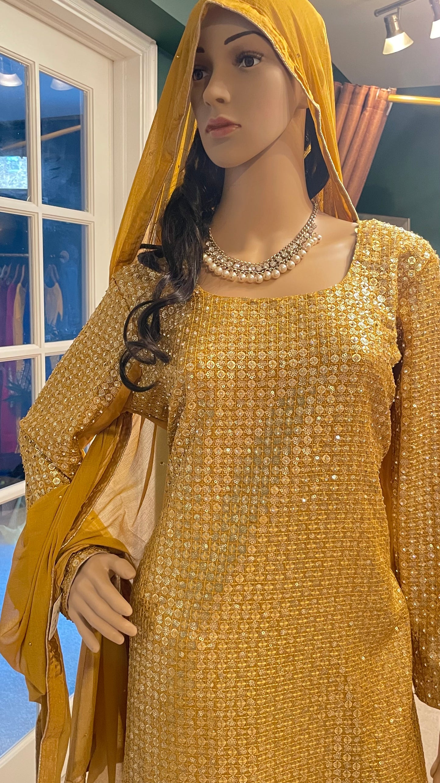 Golden Sequins embroidered stones shahara suit