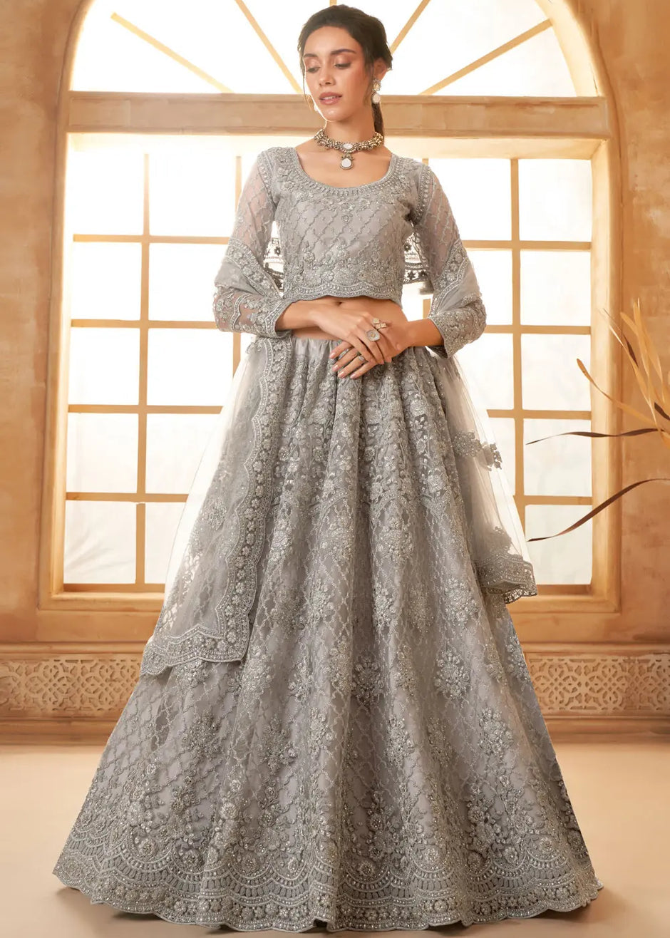 Grey embroidered bridal lehenga