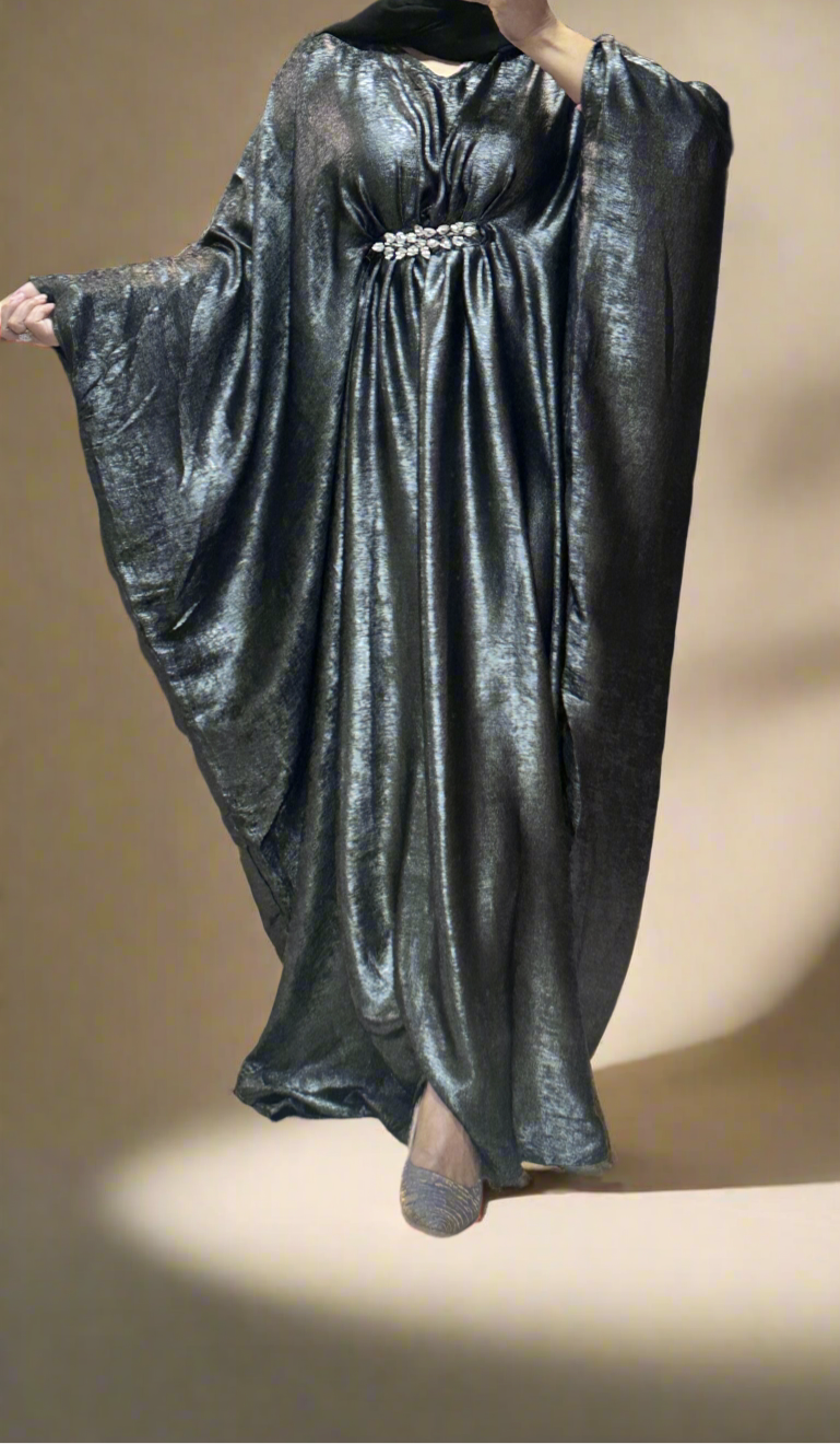 Grey Silk Abaya with Scarf