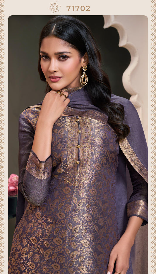Purple with Golden Embroidery Silk Salwar Kameez