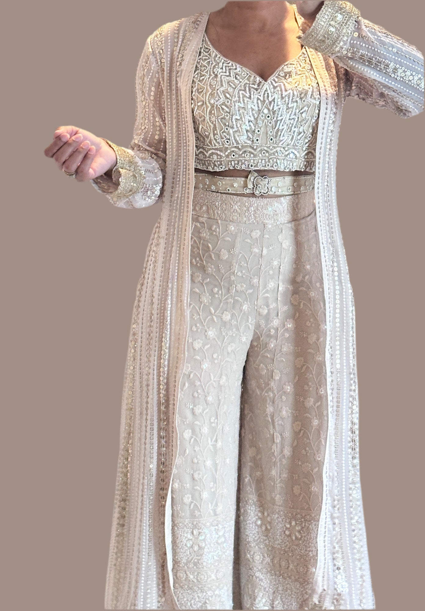 Indo-Western beige Plazzo tops set