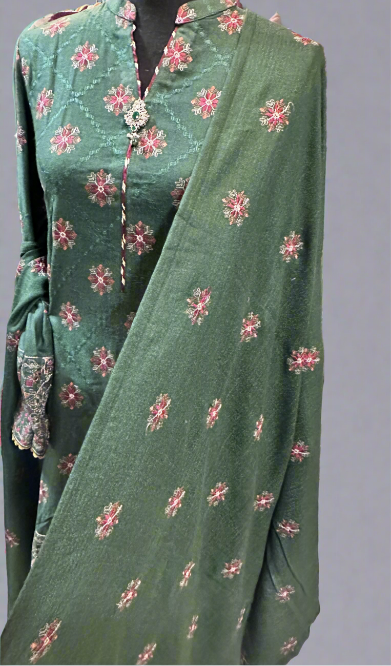 Green Khadi Embroidered Shahara Kameez