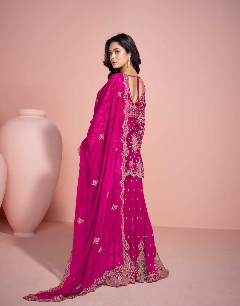 Maroon Embroidered Sharara Suit