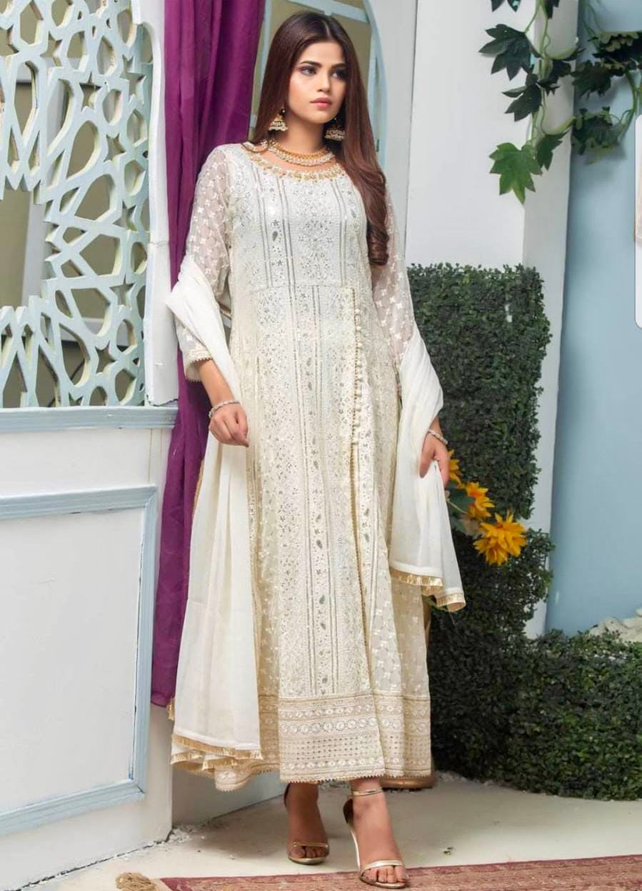 White Anarkali suit