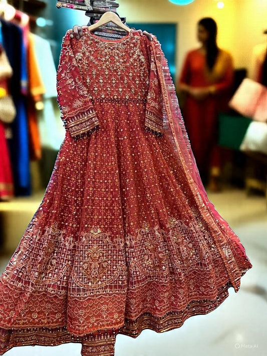 Orange Bridal Anarkali Dress