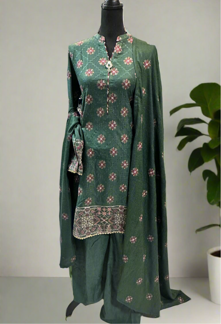 Green Khadi Embroidered Shahara Kameez