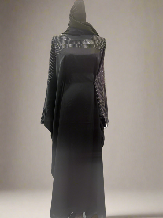 Black Diamond Stone Silk Abaya