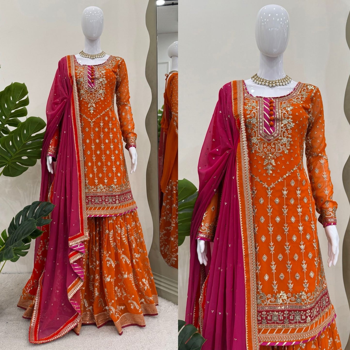 Orange Fully Embroidered Gharara Suit