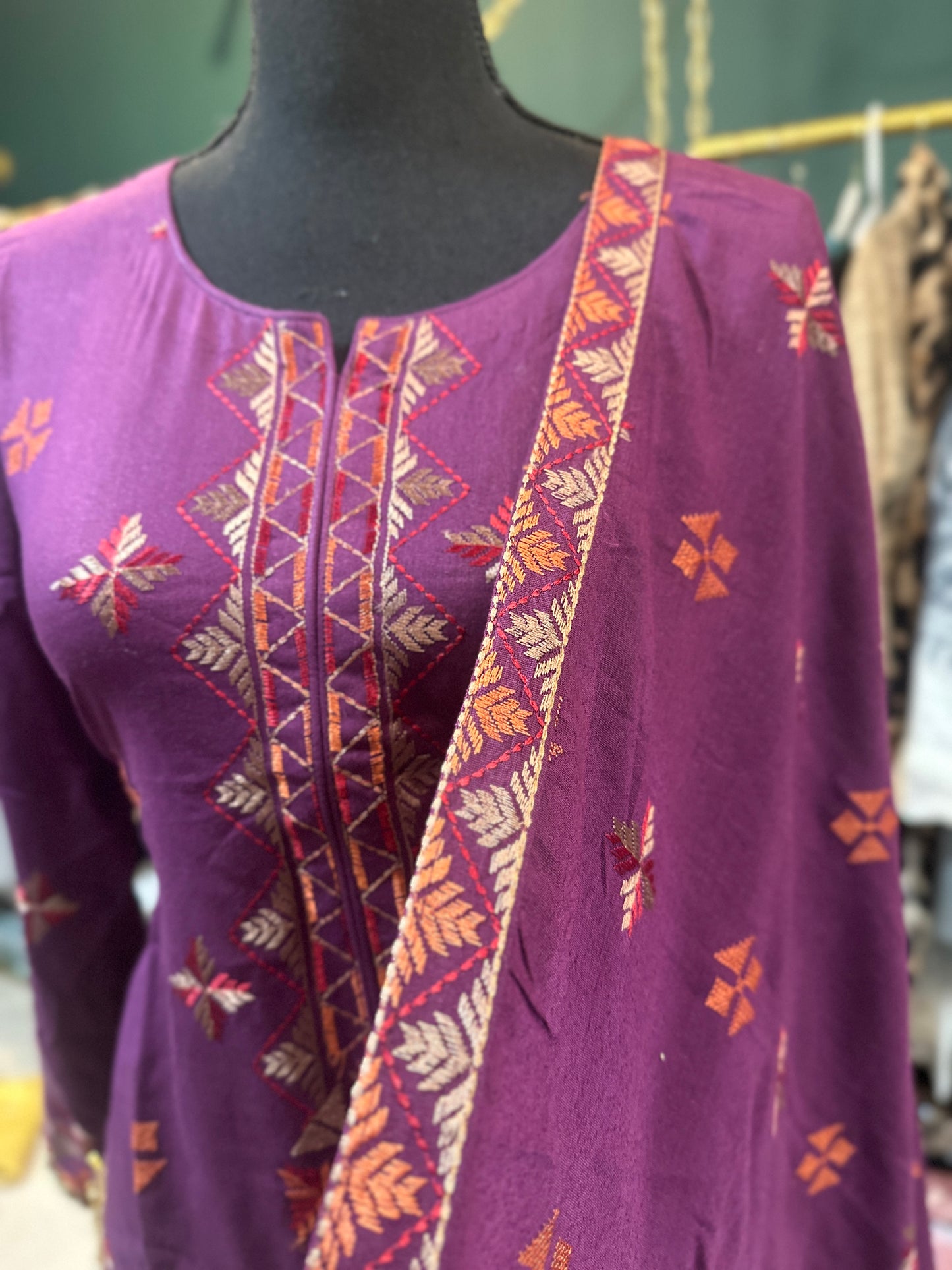 Purple Embroidery Khadi Salwar Kameez