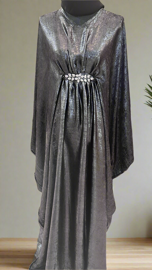 Grey Silk Abaya with Scarf