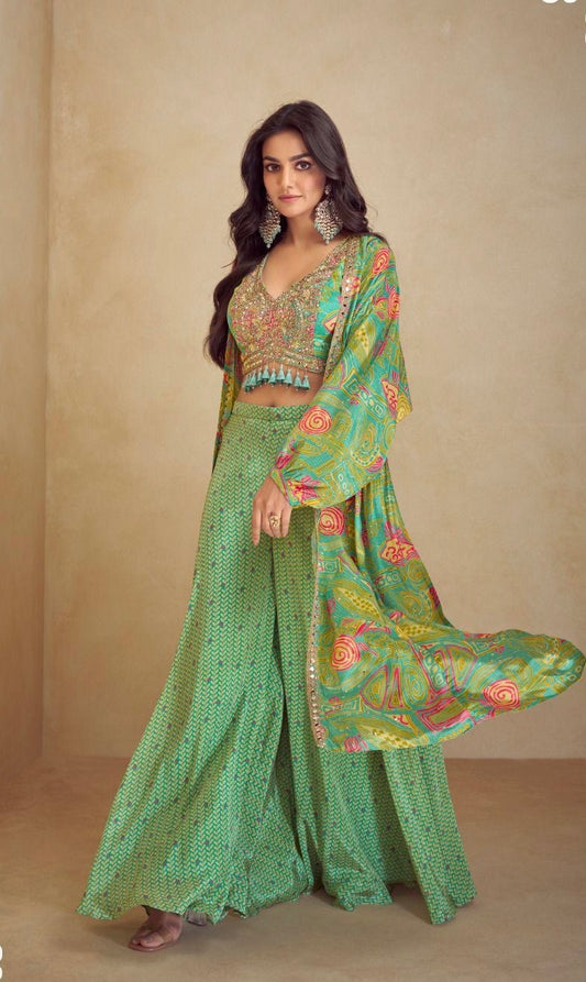 Green Indowestern party wear Suit