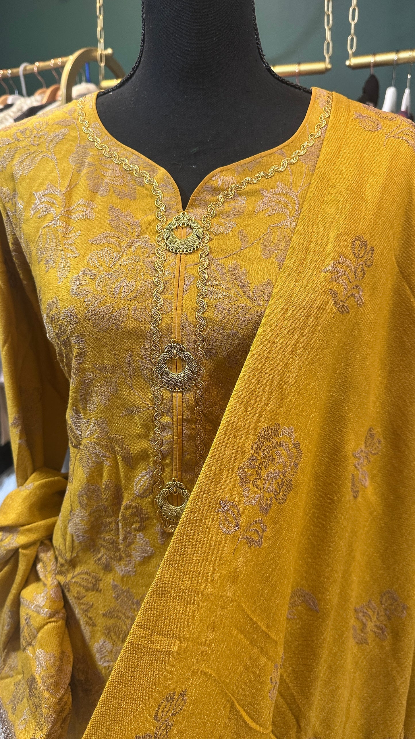Mustard Golden Khadi Trouser Kameez