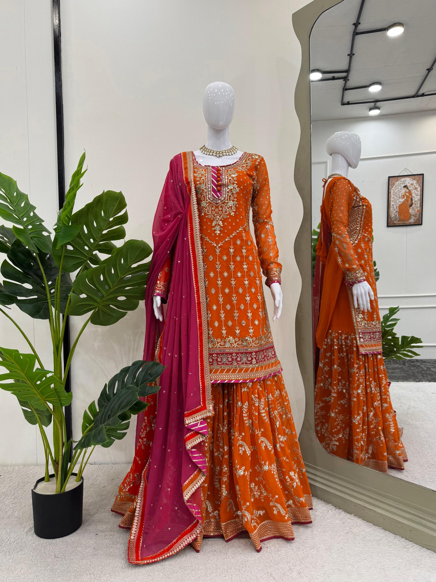 Orange Fully Embroidered Gharara Suit