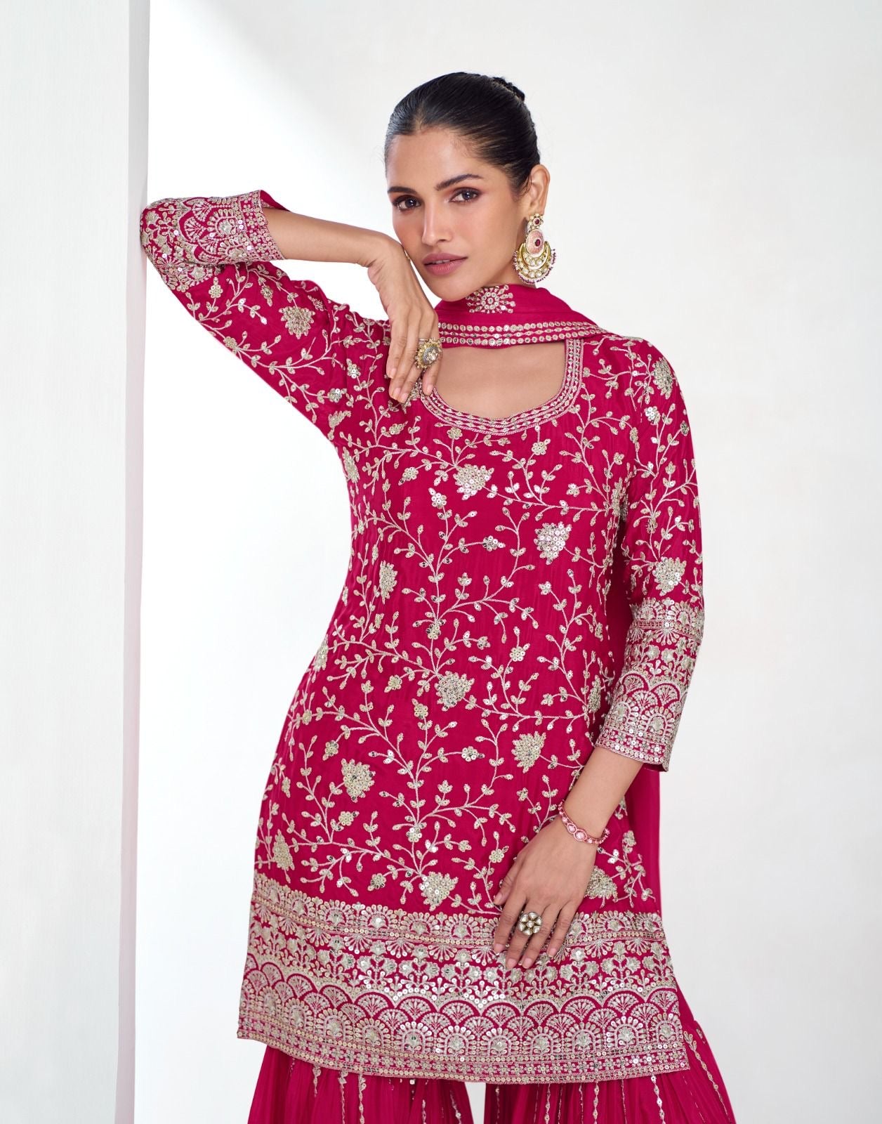 Red color party wear gharara suit