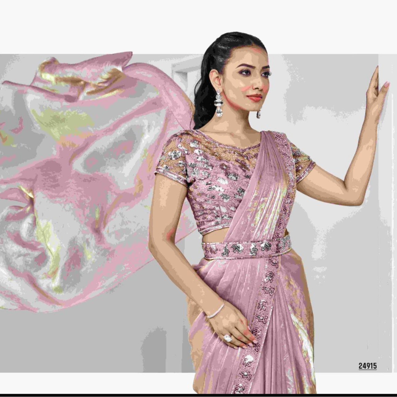 Pink silk fusion ready to wear saree