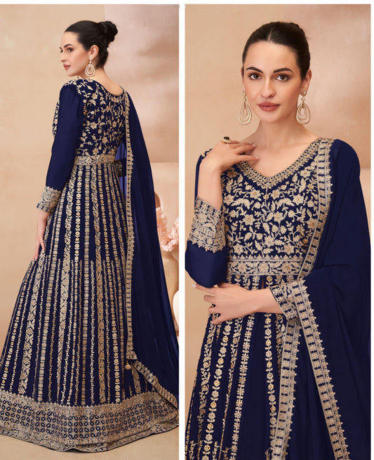 Blue Embroidered Anarkali Party Dress