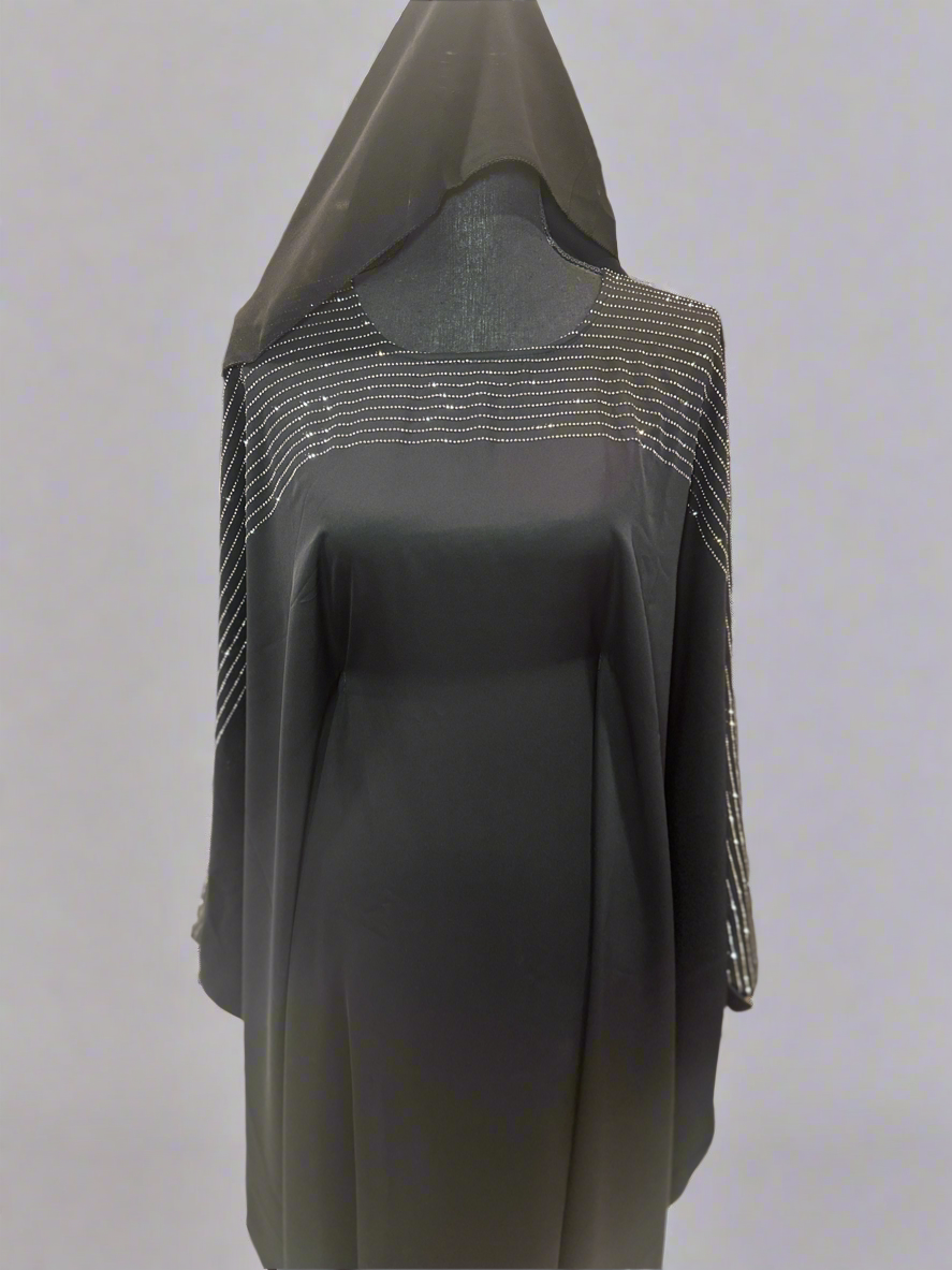 Black Diamond Stone Silk Abaya