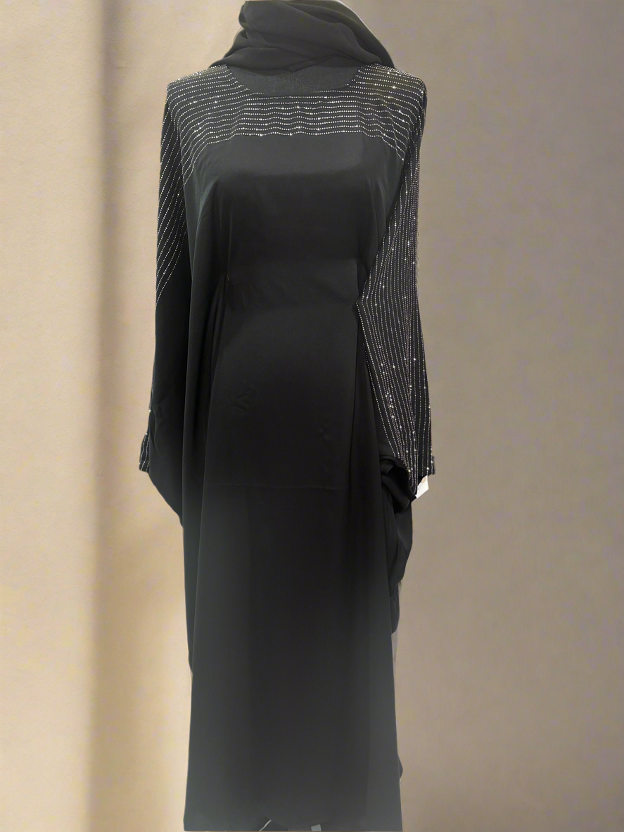 Black Diamond Stone Silk Abaya