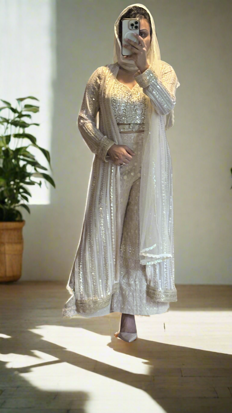 Indo-Western beige Plazzo tops set