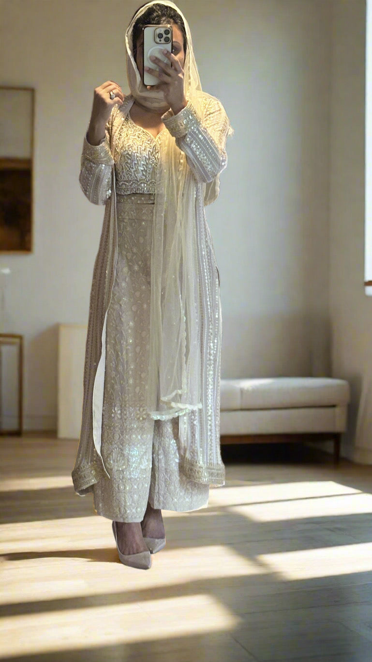 Indo-Western beige Plazzo tops set