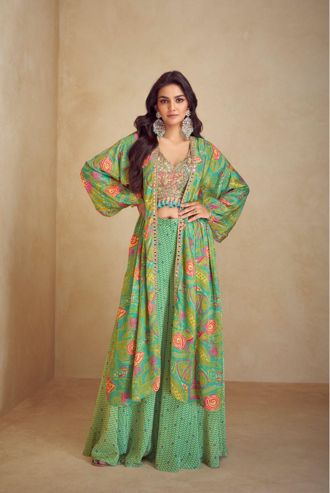 Green Indowestern party wear Suit