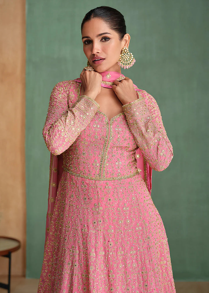 Barbie pink embroidered Anarkali gown