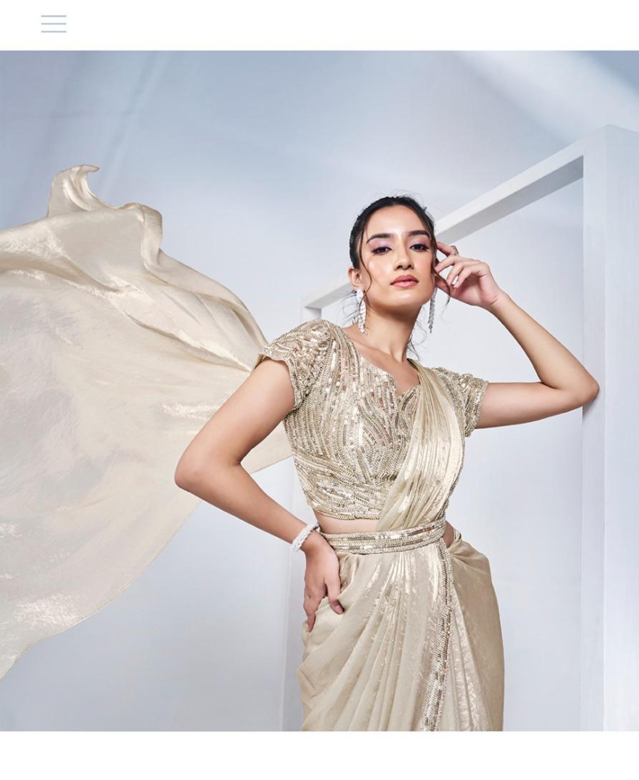 Beige silk fusion ready to wear saree