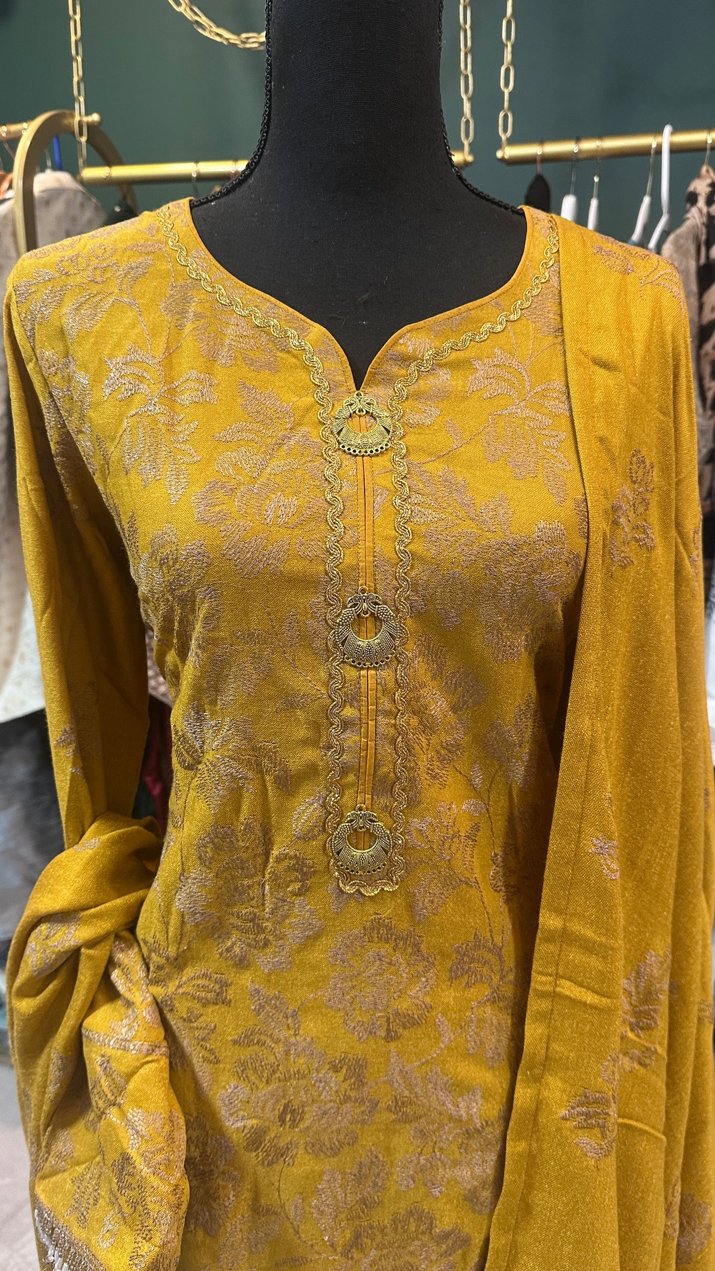 Mustard Golden Khadi Trouser Kameez