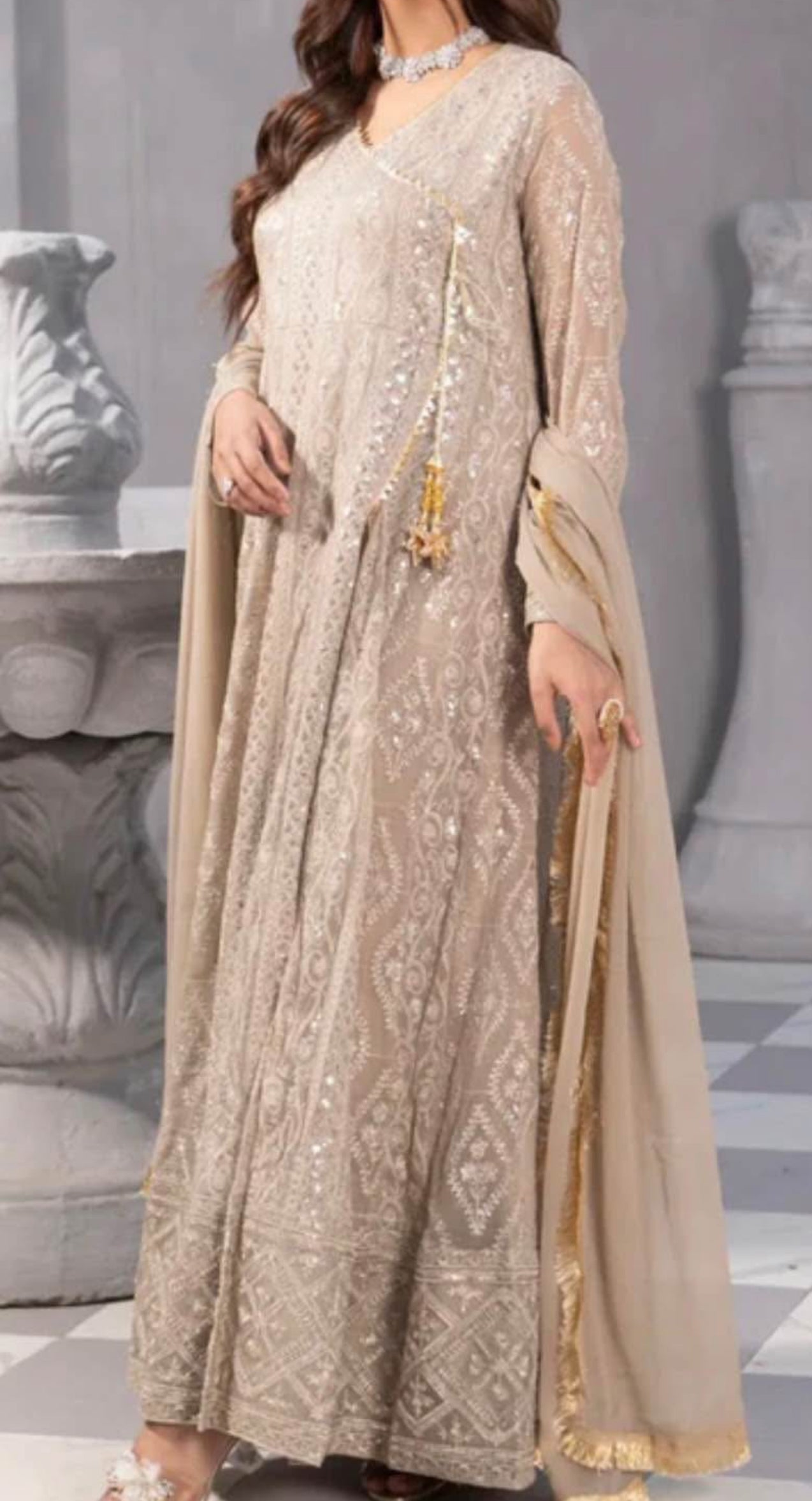 White Anarkali suit
