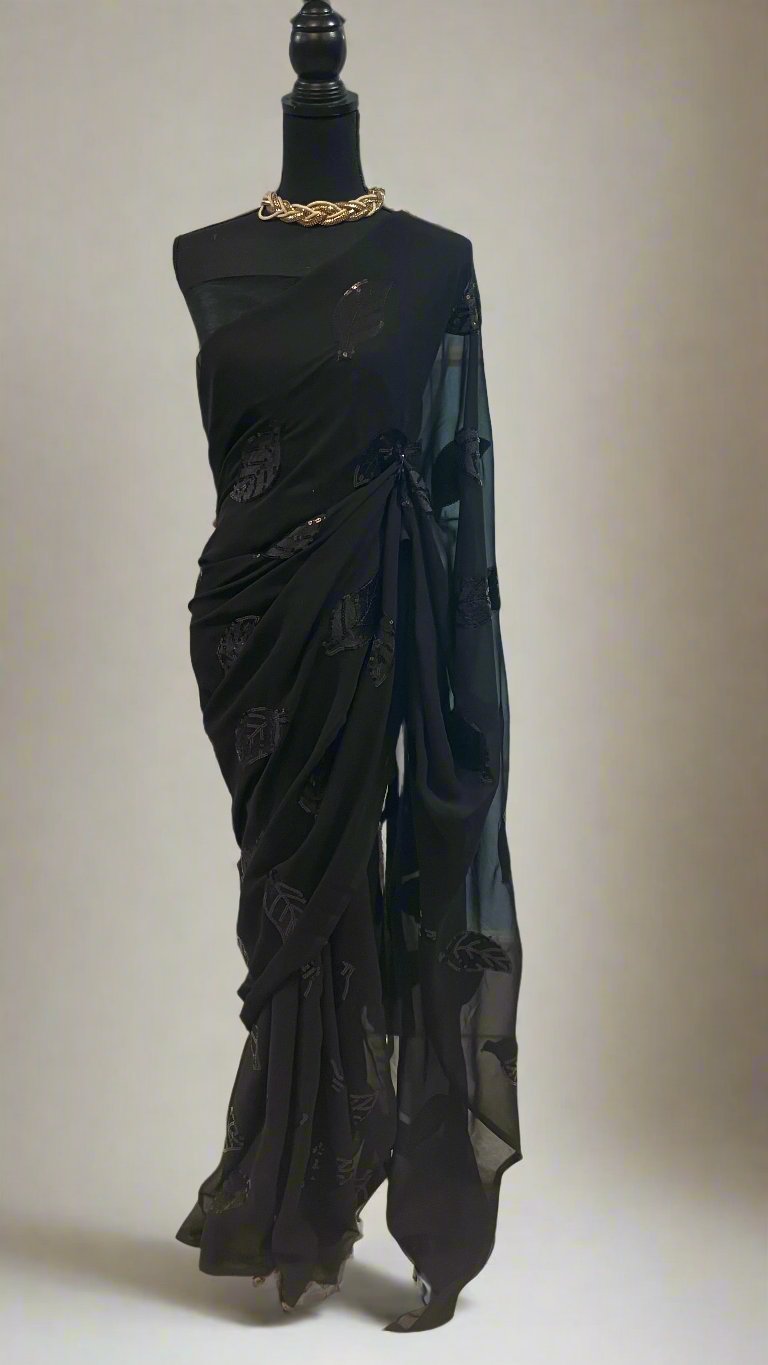 Black Georgette sequins saree