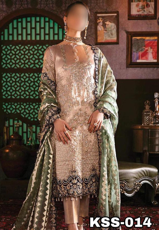 Party wear golden Pakistani suit
