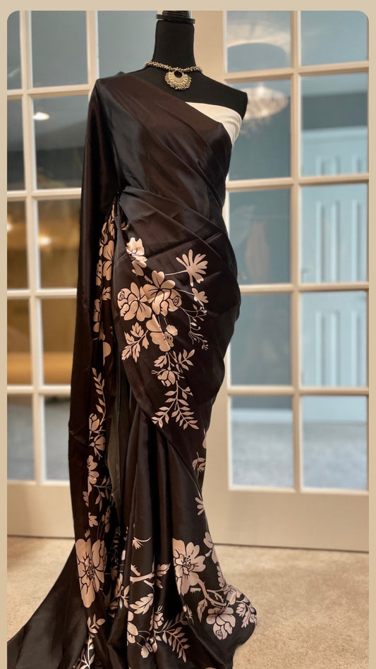 Black and white soft silk saree